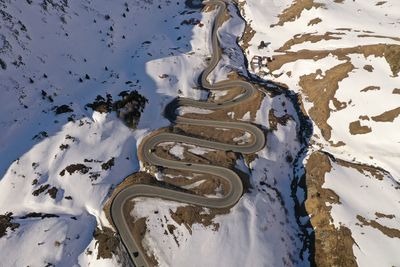 High angle view of snow covered landscape