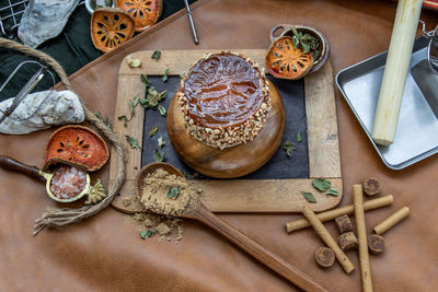 High angle view of food on table