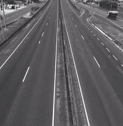 High angle view of railroad tracks on road