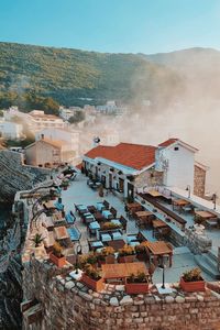 High angle view of townscape against sky