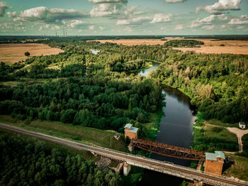 High angle view of lake against sky