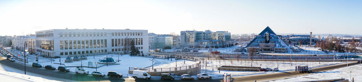 High angle view of city during winter