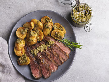 High angle view of meal served in plate