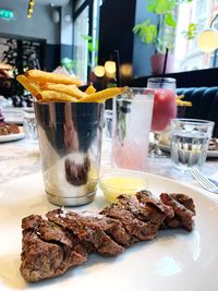 Close-up of breakfast served on table in restaurant
