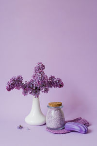 Lilac spa. sea salt, washcloth mitten, lilac flowers, sea salt handmade soap