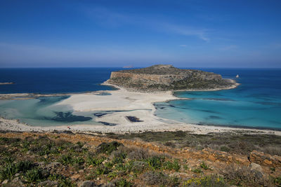 Scenic view of sea against blue sky