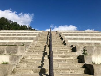 Low angle view of staircase against blue sky