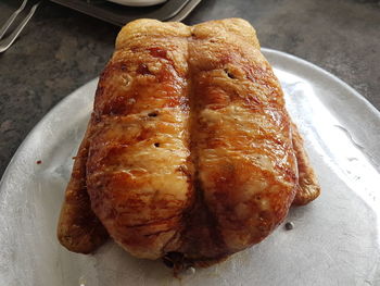 High angle view of bread in plate