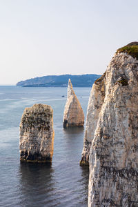 Old harry rocks near studland in dorset. english tourist attraction. white cliffs in sunny day