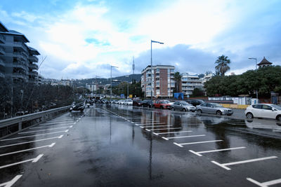Wet city street during rainy season