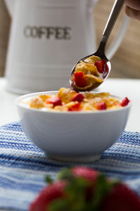 Close-up of breakfast in bowl on table