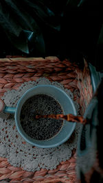 High angle view of coffee beans in container