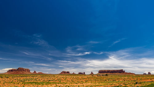 Scenic view of agricultural field against blue sky