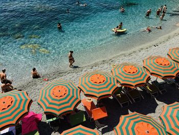 High angle view of people on beach