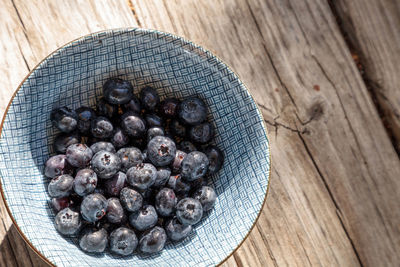 High angle view of fruits in bowl on table