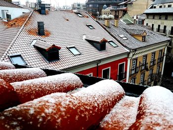 Houses in city during winter