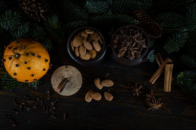 High angle view of food on table