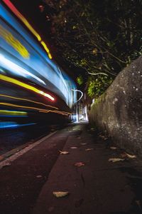 Light trails on road at night