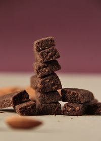 Close-up of stack on table