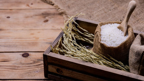High angle view of ropes on table