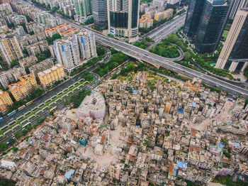 High angle view of buildings in city