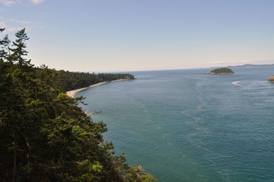 Scenic view of sea against clear sky