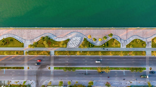 High angle view of building by wall