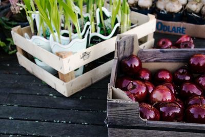 Close-up of vegetables in crate