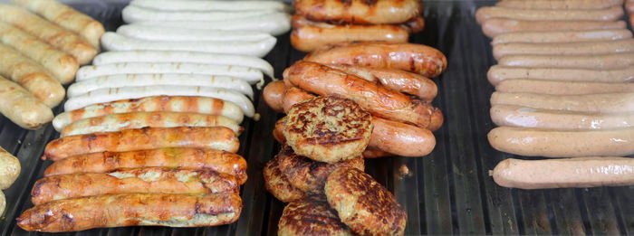 Close-up of meat on barbecue grill