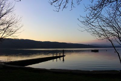 Scenic view of lake against sky during sunset