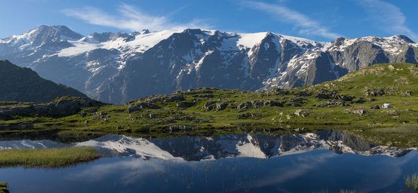 Scenic view of snowcapped mountains against sky