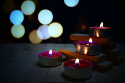 Close-up of tea light candles