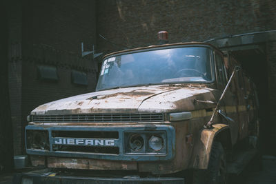 Abandoned car in garage