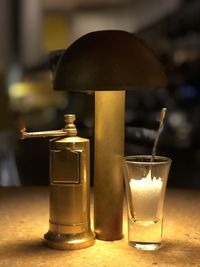 Close-up of beer glass on table