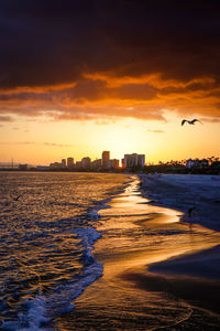 Scenic view of sea against sky during sunset