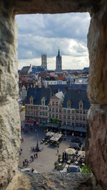 High angle view of buildings in city