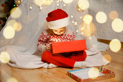 Christmas decorations on table at home