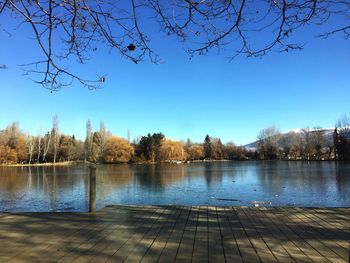 Scenic view of lake against clear sky