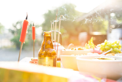 Close-up of wine in glass on table