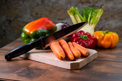 Close-up of fruits on cutting board