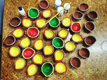 High angle view of multi colored candies