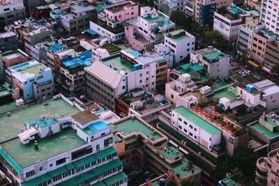 High angle view of buildings in city