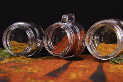 Close-up of glass jar on table