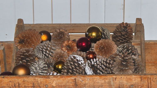 Close-up of christmas decoration on table