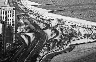 High angle view of cars on street in city