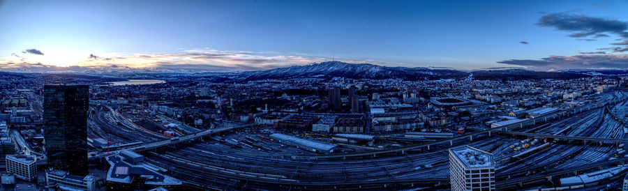 High angle view of buildings in city