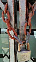 Close-up of rusty metallic chain