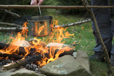 Close-up of fire on barbecue grill