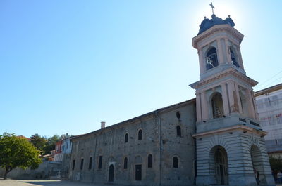 Low angle view of historic building against clear sky