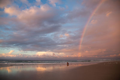 Scenic view of beach against sky during sunset